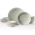 Famiware 12-Piece Dinnerware Sets, Plates and Bowls Set for 4, Stoneware Dish Set- Includes 4 Dinner Plates, 4 Salad Plates, 4 Cereal Bowls, Microwave & Dishwasher Safe, Glacier Series, Honey Beige
