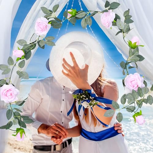 Artificial Eucalyptus Rose Garland for Home Wedding Garden Decor D3496