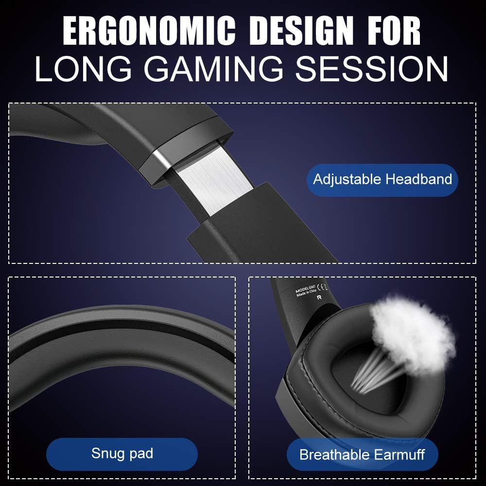 Gaming Headset for PS4, Xbox One, PC, Surround Sound Over Ear Headphones with Noise Canceling Microphone B635