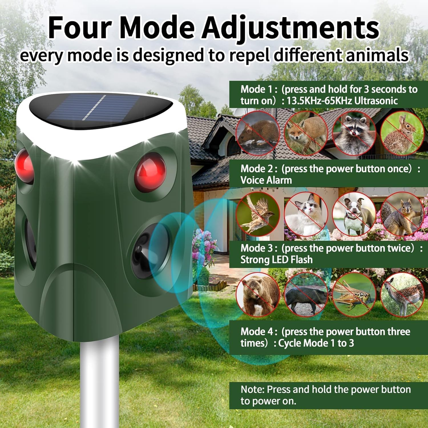 Solar Ultrasonic Animal Repellent with Motion Sensor for Outdoor Yard I29386