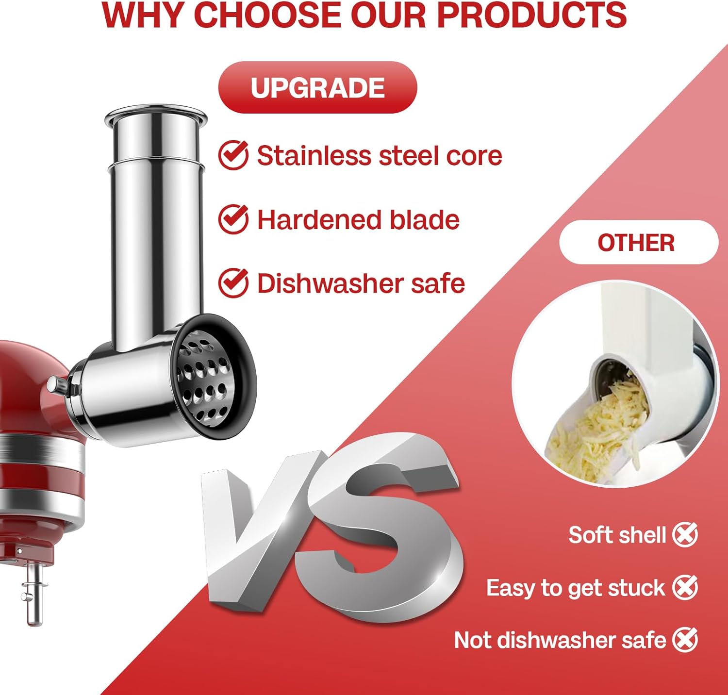Stainless Steel Cheese Grater Attachment for Stand Mixer, Vegetable Slicer Shredder B304