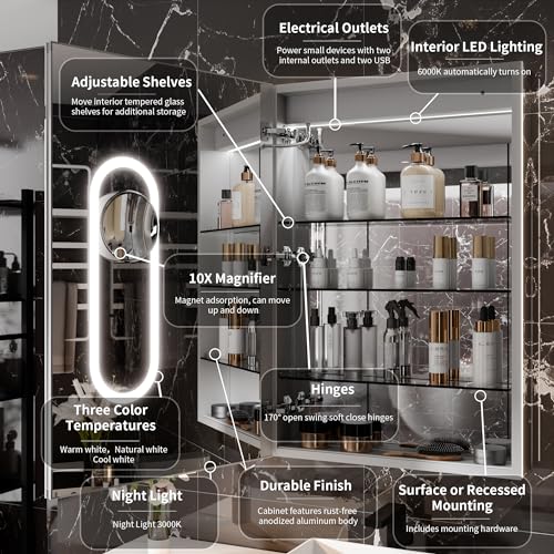 Lighted Medicine Cabinet with Mirror, LED, Anti-Fog O222