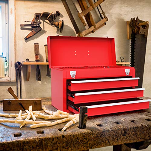 Portable 20" Steel Tool Box with 3 Drawers and Top Tray E61469