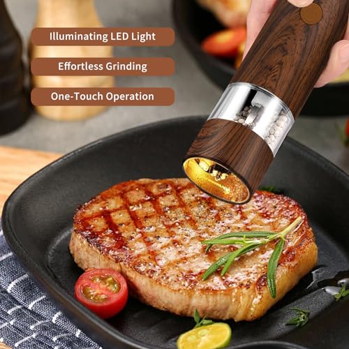 Electric Salt and Pepper Grinder Set, Adjustable Coarseness, Rechargeable, 2 Pack A38464