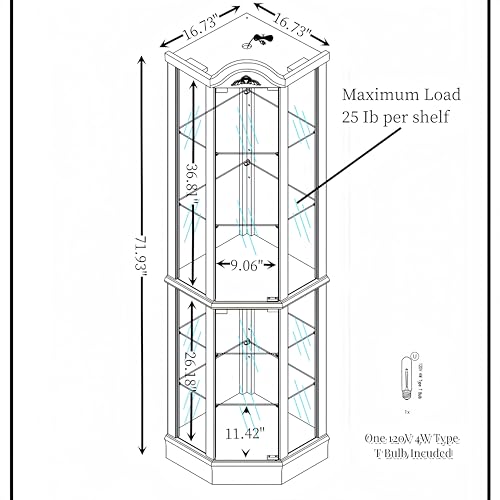 Corner Display Cabinet with Glass Doors and Adjustable Shelves K68682