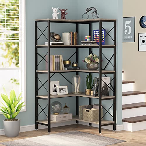 5-Shelf Corner Bookshelf, Modern Bookcase, Tall Storage Display Rack Z981
