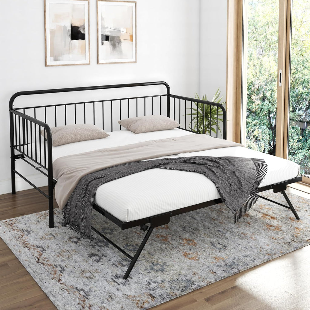 Metal Daybed with Pop Up Trundle Bed, Twin, Black W1027
