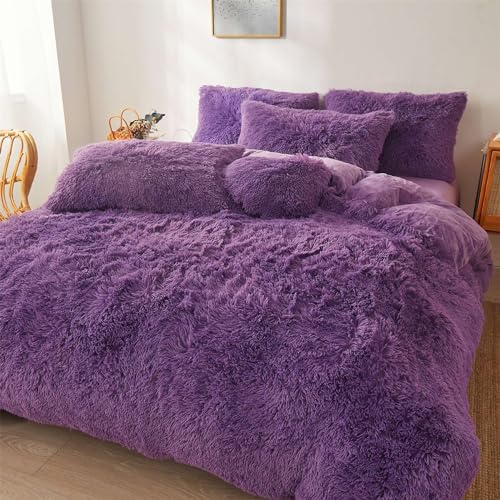 Faux Fur Comforter Cover Set Queen Dark Grey 3 Pieces O138140