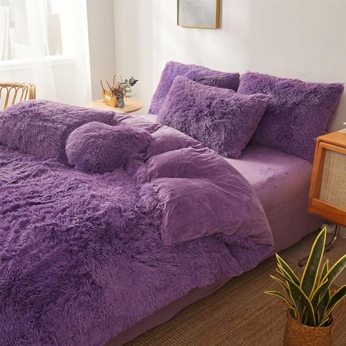 Faux Fur Comforter Cover Set Queen Dark Grey 3 Pieces O138140