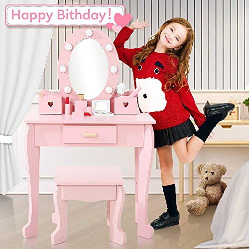 Kids Vanity Set with Mirror and Lights for Girls D277