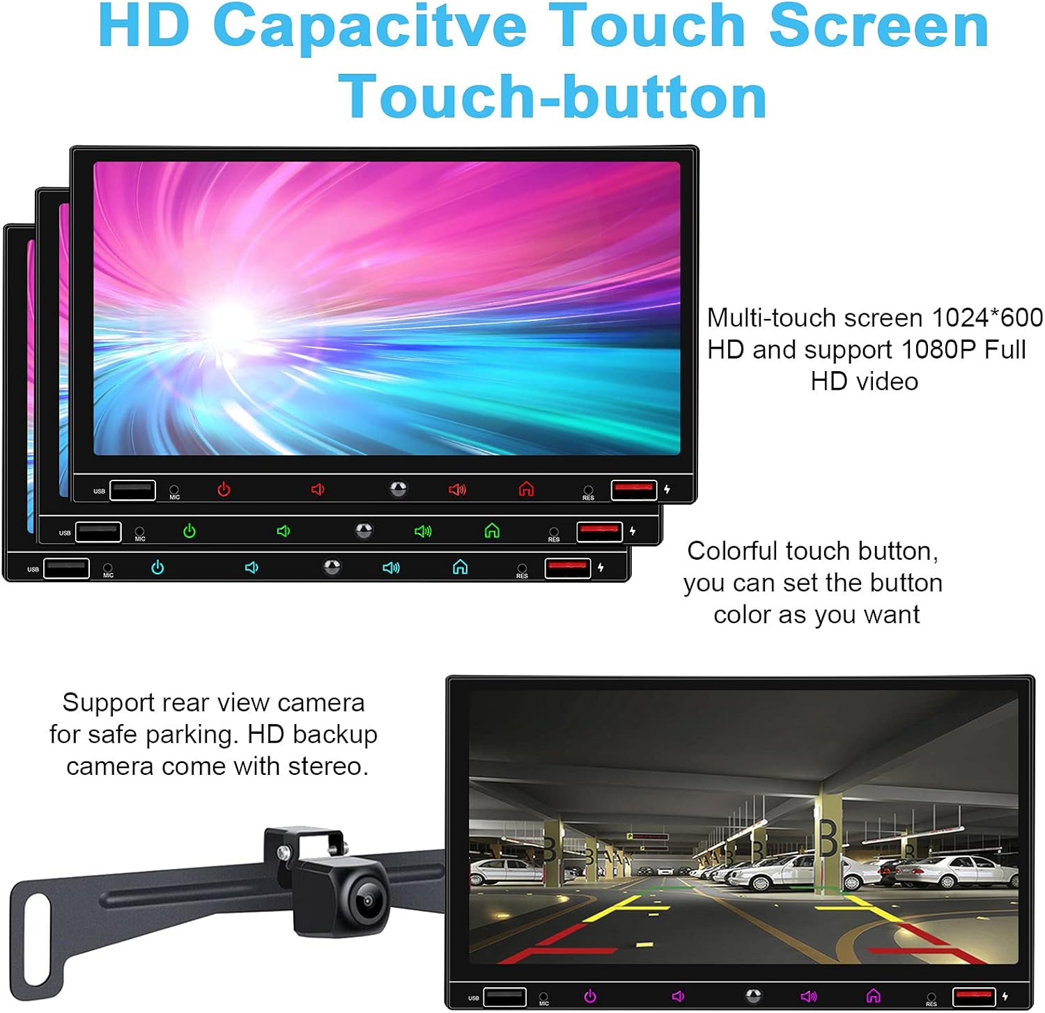Double Din Car Stereo with 7 Inch Touchscreen, Carplay and Android Auto C339