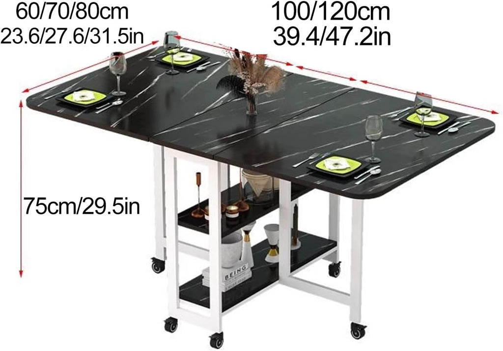 Folding Dining Table with Wheels and Storage Racks F9719