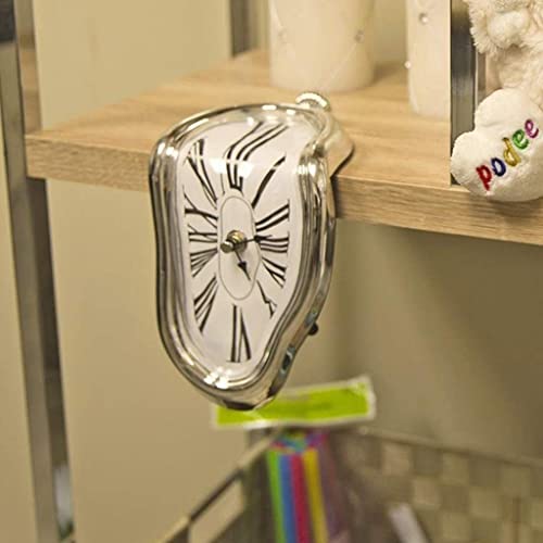 Melting Clock Surrealist Table Desk Decor (Silver) D312