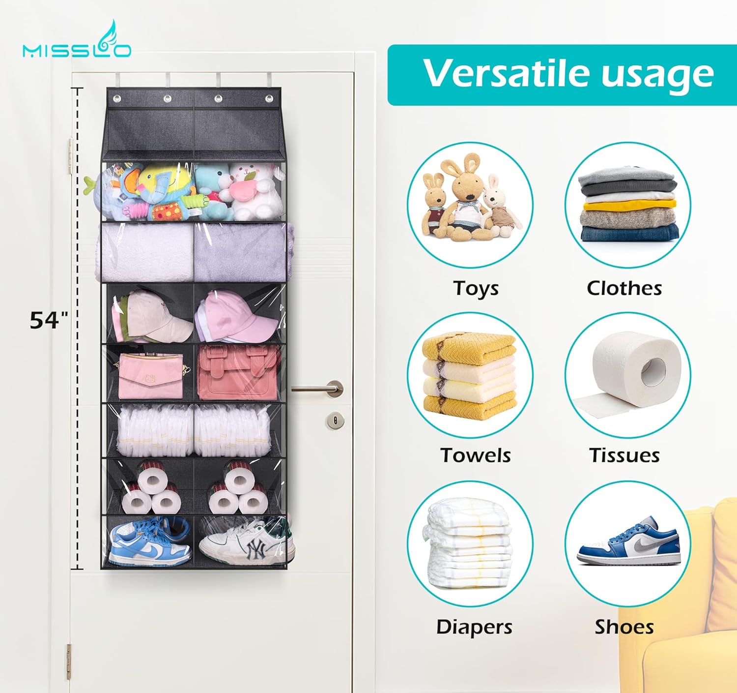 Over the Door Shoe Rack for 14 Pairs Dustproof Hanging Organizer J91958