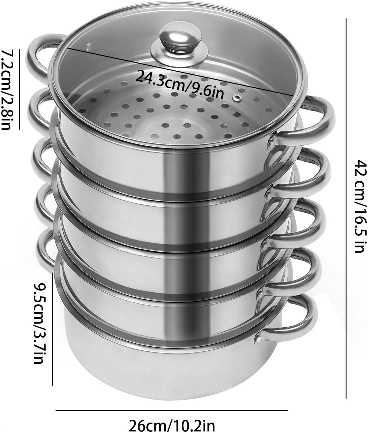 5 Tier Stainless Steel Steamer Pot with Glass Lid, 10 Inch R635966
