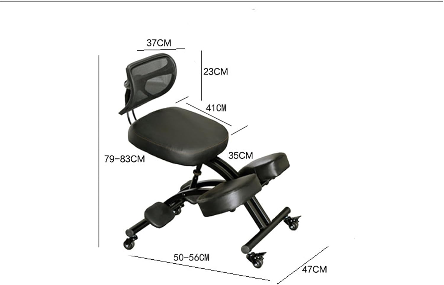 Ergonomic Kneeling Chair with Backrest, Rolling, Black X241229