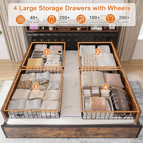 Queen Bed Frame with 4 Drawers and Charging Station F396496