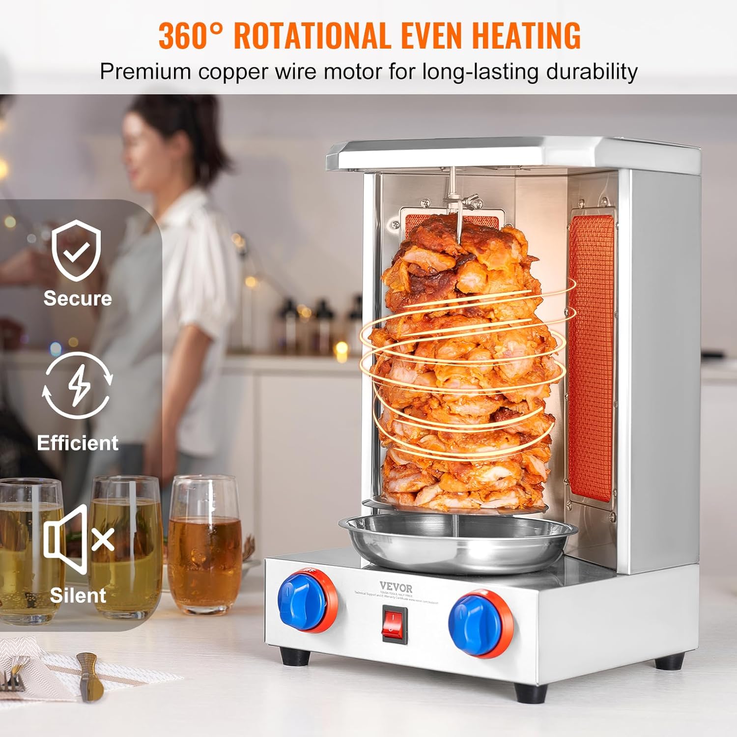 Shawarma Grill Machine, 13 lbs Capacity, 2 Burners, Vertical Broiler V71287