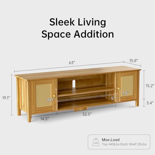 Rattan TV Stand for 65 70 Inch TV with Storage W918895