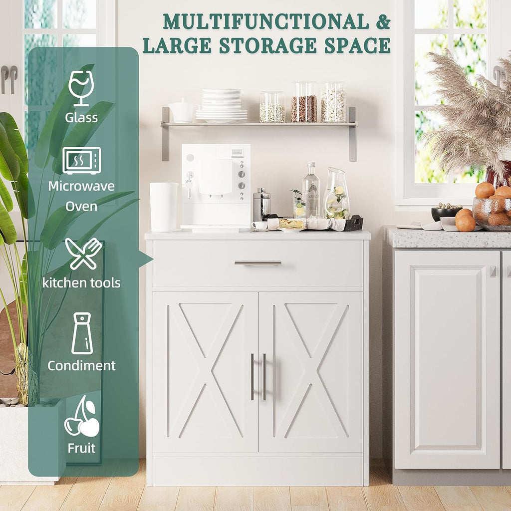 Modern Farmhouse Sideboard Buffet Cabinet with 2 Doors and Storage, Ivory White J8243