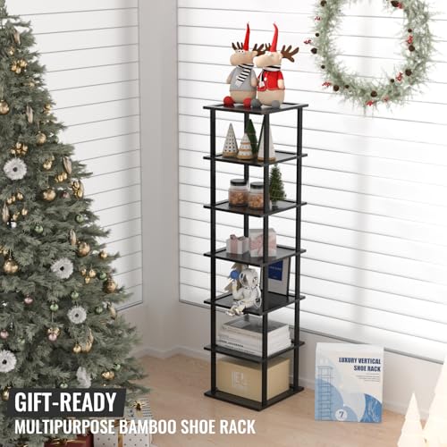 Tall Bamboo Shoe Rack, Freestanding Stackable Organizer for Entryway K402079