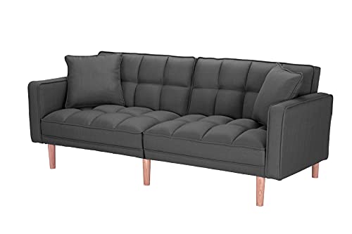 Convertible Futon Sofa Bed with Two Pillows, Light Grey O539058