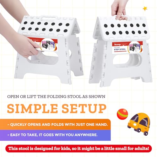 Folding Step Stool 7.5 Inch Height with Handle, 300 lb Capacity Plastic, White B31632