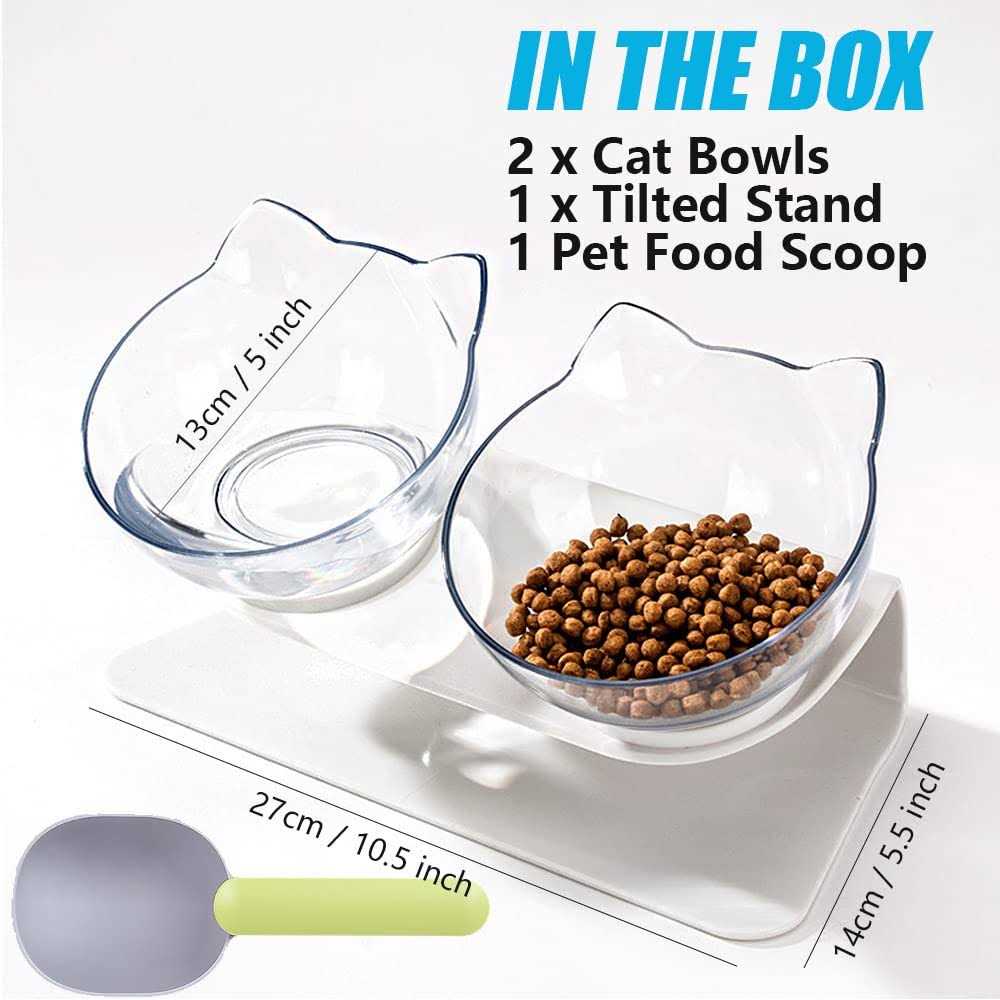Raised Cat Bowl with Stand, Tilted Anti-Vomiting Double Bowl for Kittens X6426