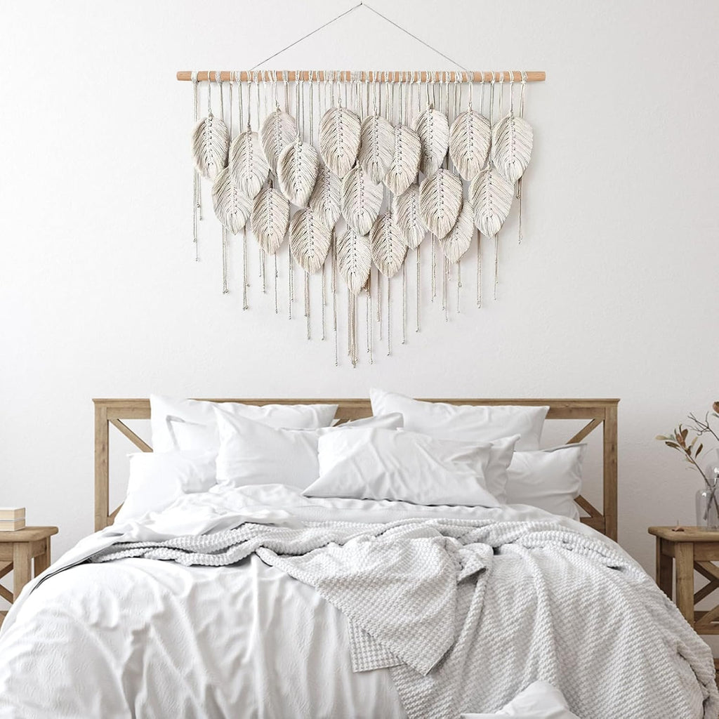 Macrame Wall Hanging Boho Beige Leaves Tapestry Handmade Woven Wall Art X26303