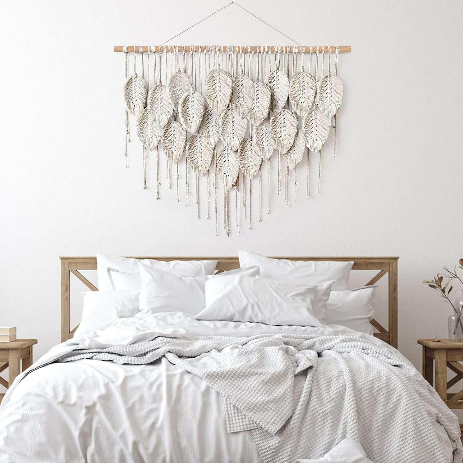 Macrame Wall Hanging Boho Beige Leaves Tapestry Handmade Woven Wall Art X26303