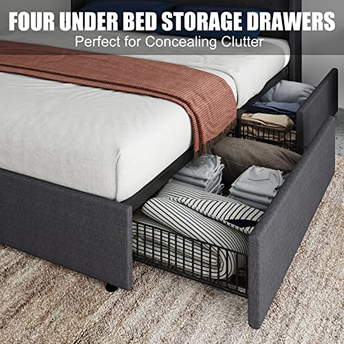 LED Bed Frame with Wingback Headboard and Storage Drawers J770439