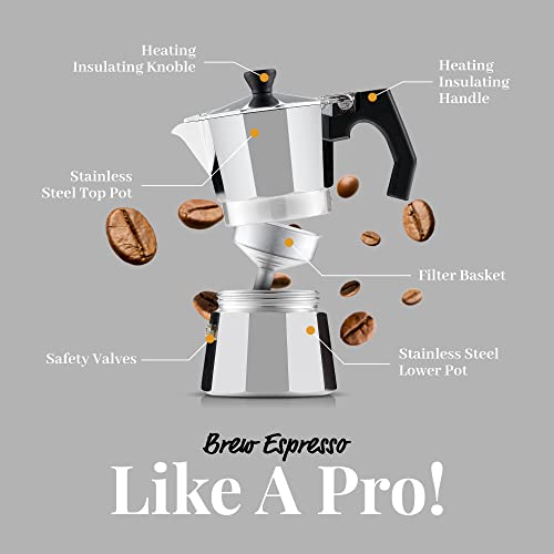Stovetop Espresso Maker 3 Cup Aluminum Coffee Percolator with Heat Resistant Handles P853701