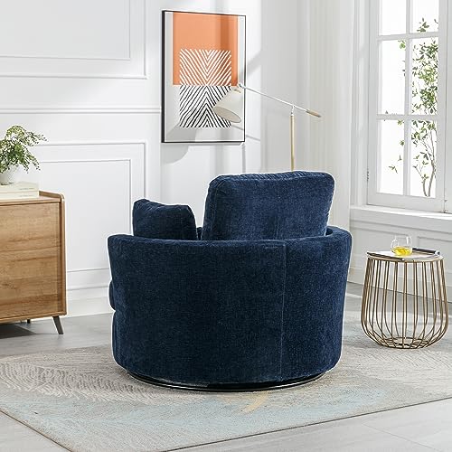 Swivel Accent Barrel Chair and Half with Chenille Upholstered Storage Bench Ottoman, Beige V5127