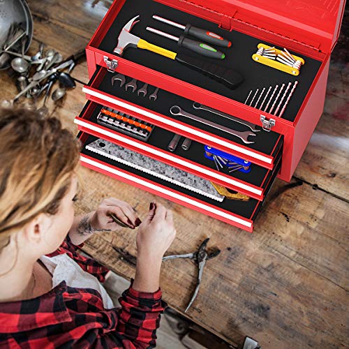 Portable 20" Steel Tool Box with 3 Drawers and Top Tray E61469