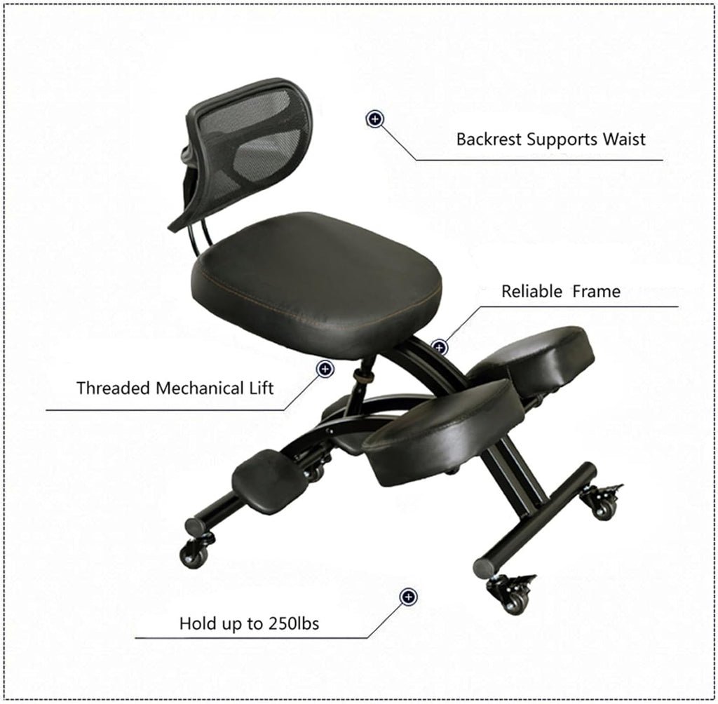 Ergonomic Kneeling Chair with Backrest, Rolling, Black X241229