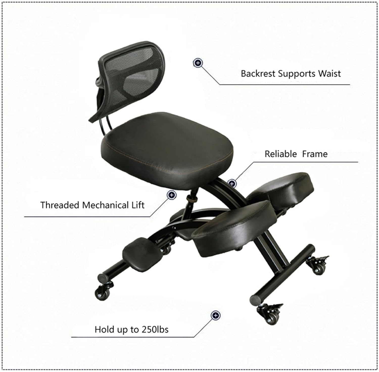 Ergonomic Kneeling Chair with Backrest, Rolling, Black X241229