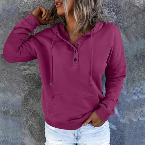 Women's Long Sleeve Button V Neck Pullover Hoodie N27184