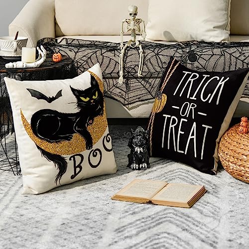 Halloween Black Cat Throw Pillow Covers 16x16 Set of 4 C2644