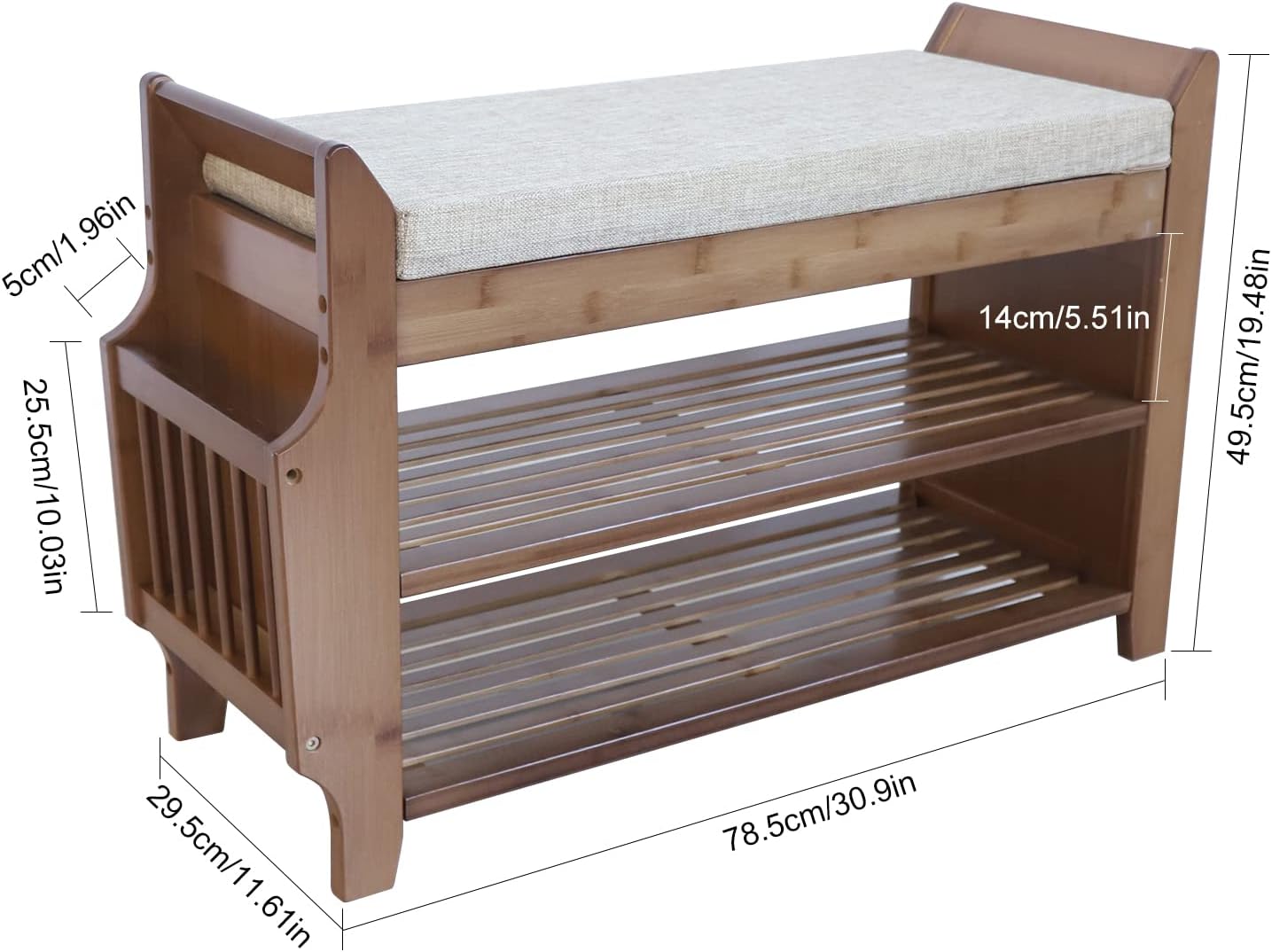 Bamboo Shoe Bench with Seat Cushion and Storage Shelf Y318