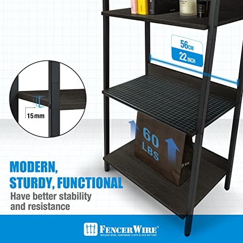 5 Tier Ladder Bookshelf, 24 Inch Wide, Freestanding Bookcase for Home Office, Living Room, Kitchen F694