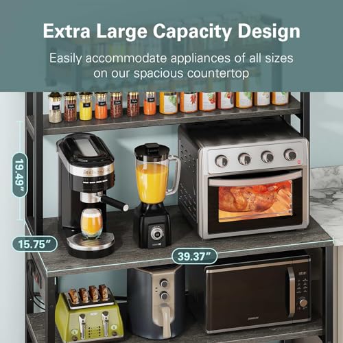 39.4 Inch Wide 5-Tier Bakers Rack with 3 Power Outlets and Storage B3817