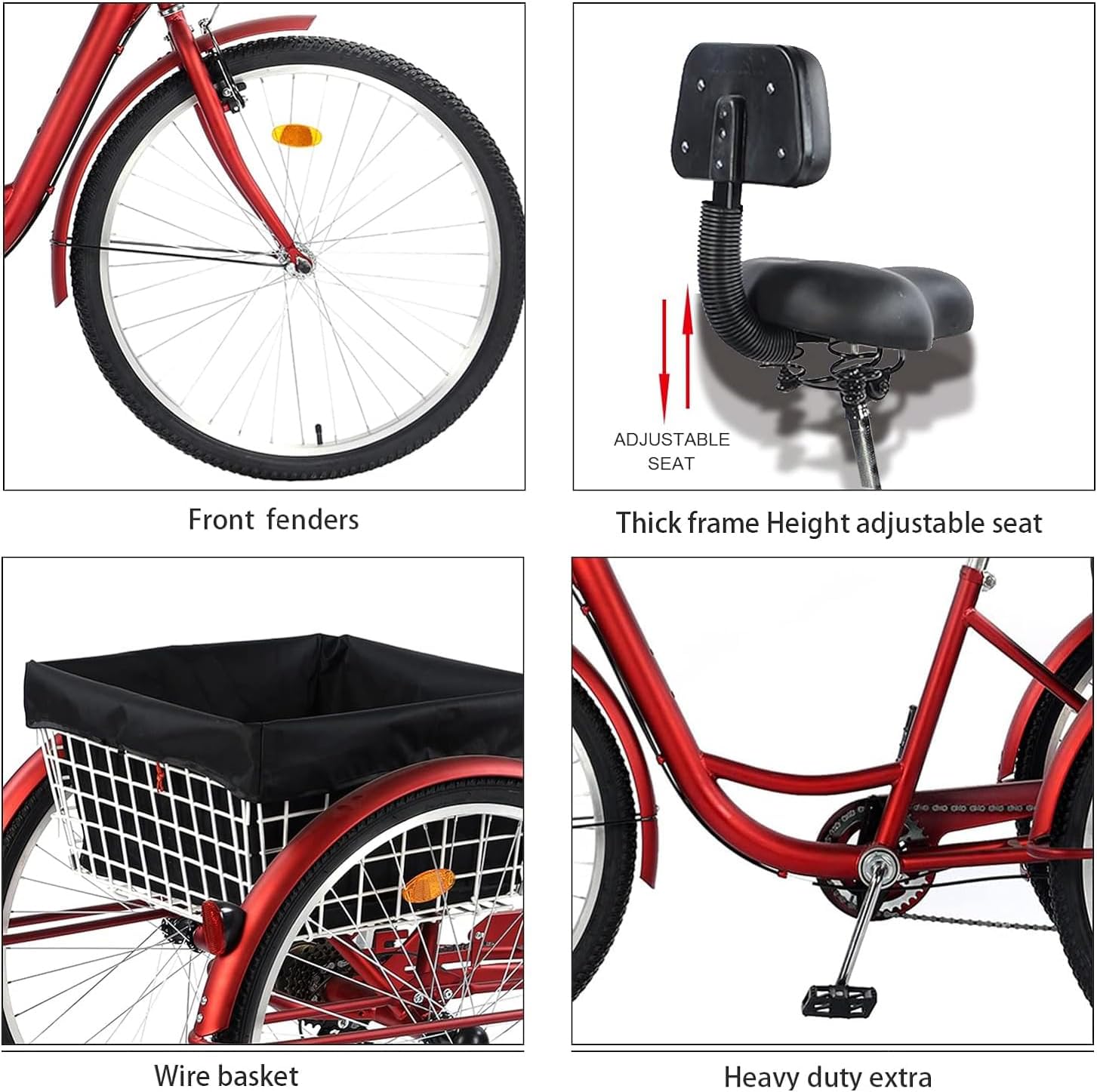 Adult Tricycle 7 Speed 26 Inch Three Wheel Bike with Large Basket S142359
