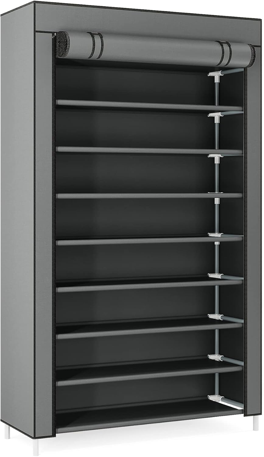 10-Tier Shoe Rack with Cover, Vertical Shoe Storage Cabinet for Closet and Entryway F539