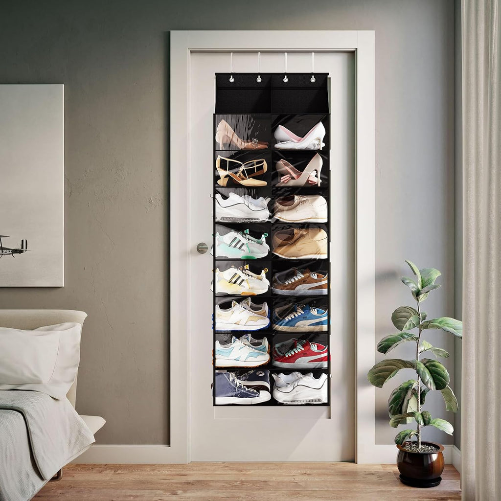 Over the Door Shoe Rack for 16 Pairs, Dustproof Hanging Organizer M124