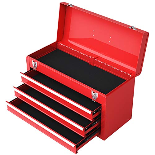 Portable 20" Steel Tool Box with 3 Drawers and Top Tray E61469