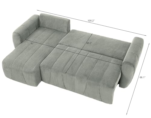 Modular Sectional Sleeper Sofa with Storage, Convertible L-Shape Couch, Light Grey Z72959