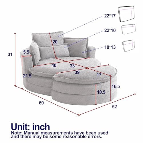 Modern Accent Barrel Sofa Chair with Storage Ottoman and Pillows W4655