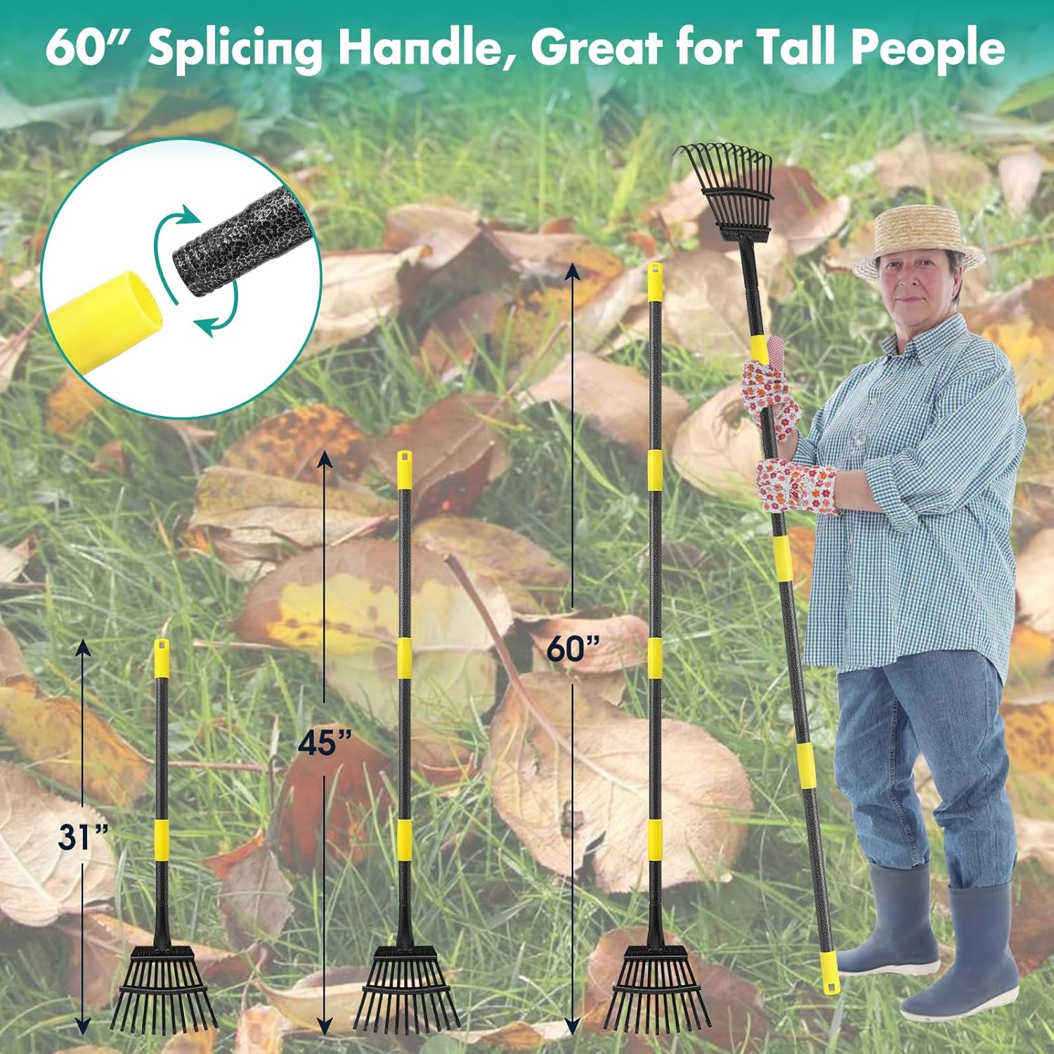 Metal Garden Rake with 60 Inch Handle for Leaves O221192