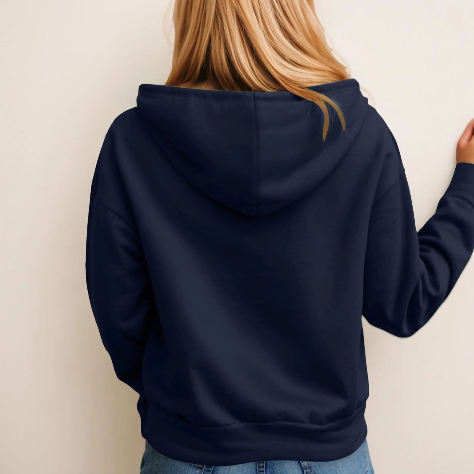 Women's Button Down Collar Hooded Sweatshirt with Pocket Navy XXL L274