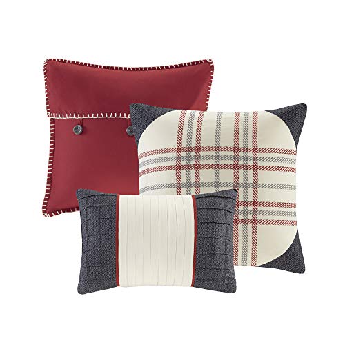 Red Plaid Herringbone Comforter Set King 7 Piece F10742